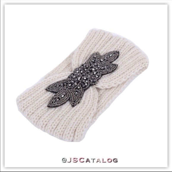 JSCatalog Accessories - WIDE BEADED WINTER WOOL BLEND KNIT HEADBAND IVORY CREAM NEW IN PACKAGE